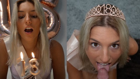 Una studentessa di 18 anni festeggia il compleanno Giving un pompino e ricevendo un viso